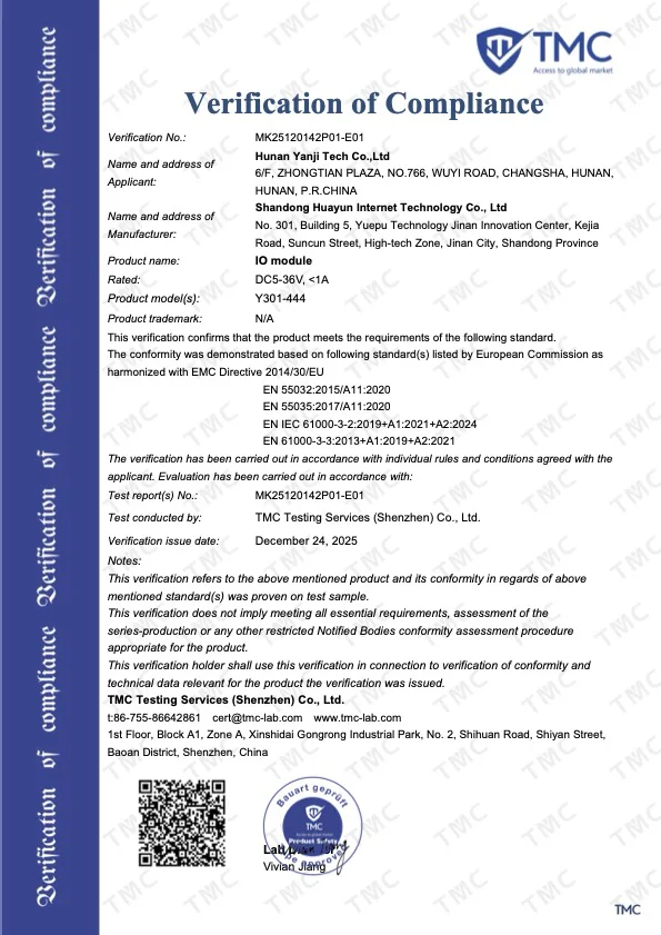 Verification of Compliance certificate