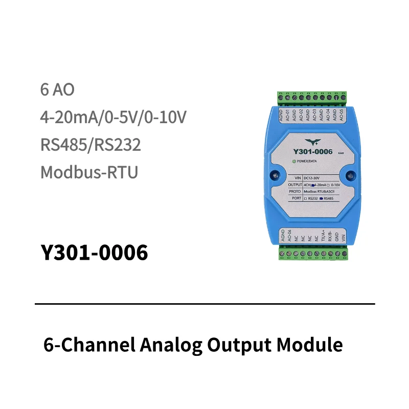 Yanji IoT 4-channel analog output module on DIN rail